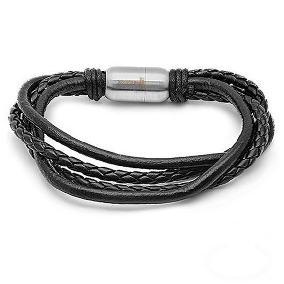 Steel Time Other - Men's Steel Time Black Braided Leather Bracelet 8"